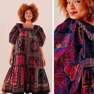 NWT Farm Rio Mixed Scarves Patchwork Frill Midi Dress
